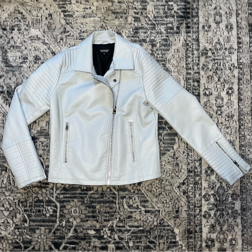 Topshop - Vegan Faux leather Light Gray Moto Jacket 6